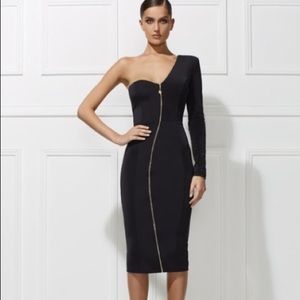 Black one-sleeve cocktail dress